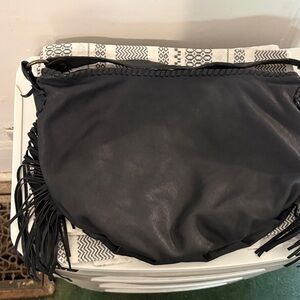 Patricia Nash Black Leather Fringe Hobo Bag